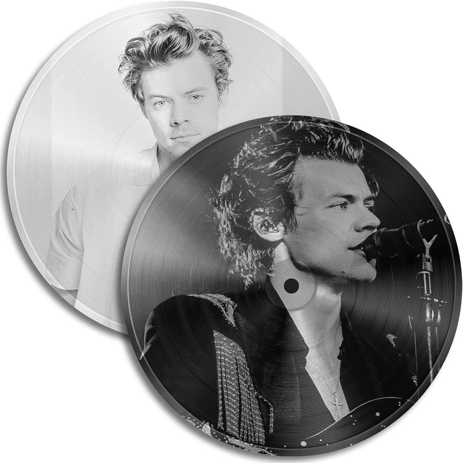 Två vinyler med Harry Styles ansikte tryckt på