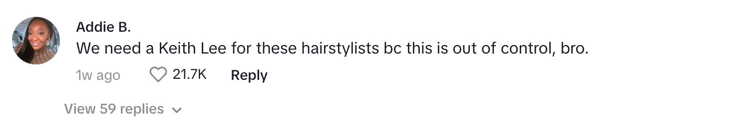 Un commentateur TikTok sur le message de Jo sur la Cour des petites créances des coiffeurs IG