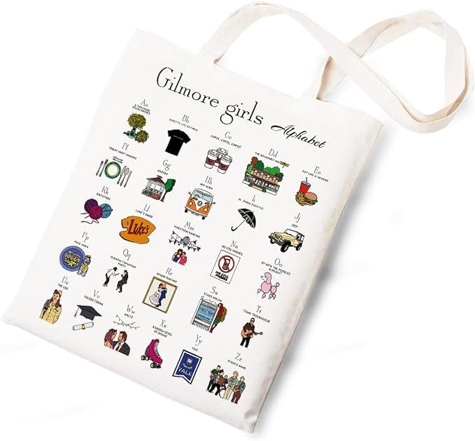 Toutes les lettres de l'alphabet des références de Gilmore Girls sur un tote bag