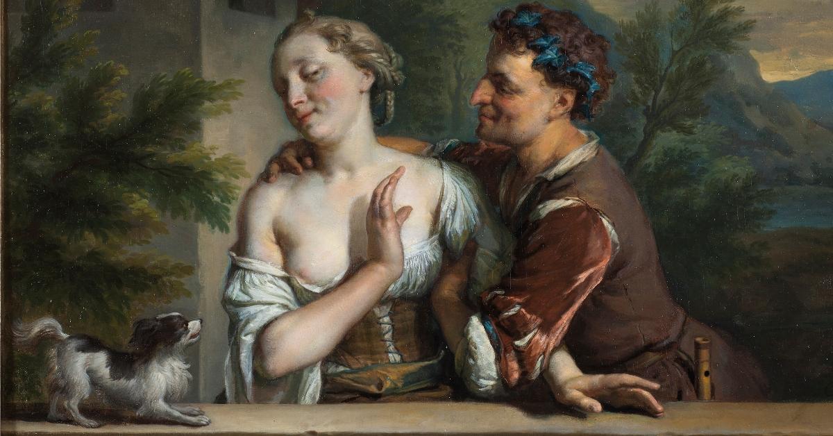 Un portrait d'un homme essayant d'embrasser une femme