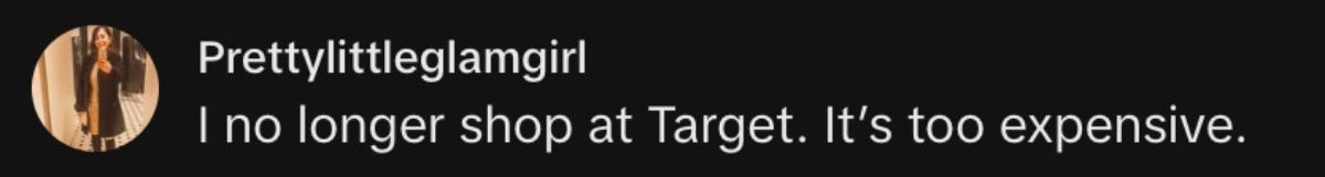 Target이 너무 비싸기 때문에 더 이상 Target에서 쇼핑하지 않는다고 말하는 댓글 작성자