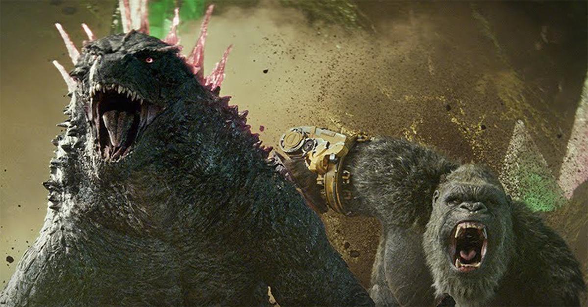 Godzilla e Kong correndo juntos. 