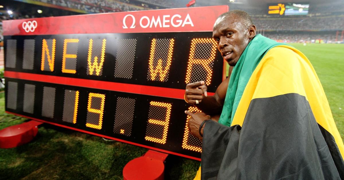 Usain Bolt efter at have sat verdensrekorden for mændenes 200 m i 2008