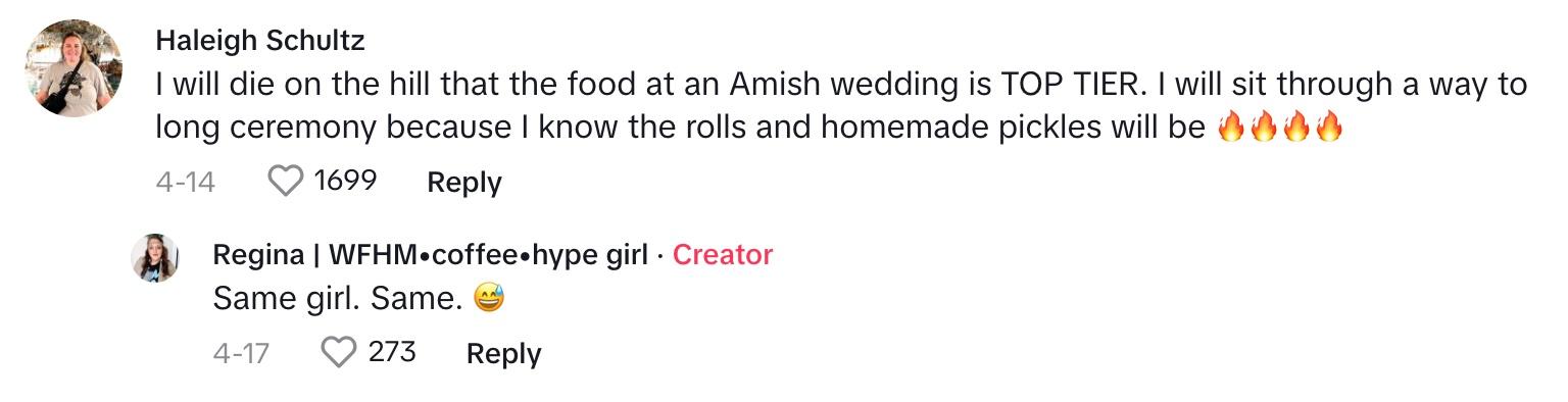 Commentaire sur la nourriture de mariage Amish de premier plan