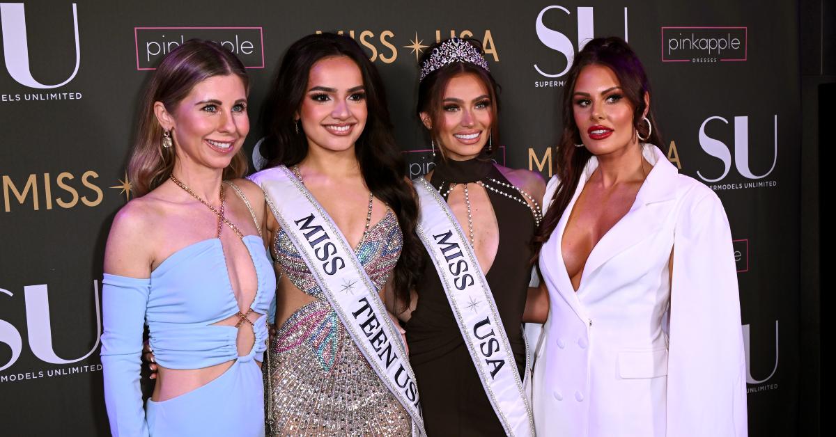 Equipe do Miss EUA Jillian Spano, Miss Teen USA 2023, UmaSofia Srivastava, Miss EUA 2023, Noelia Voigt e equipe do Miss EUA Christina Lee em 2024