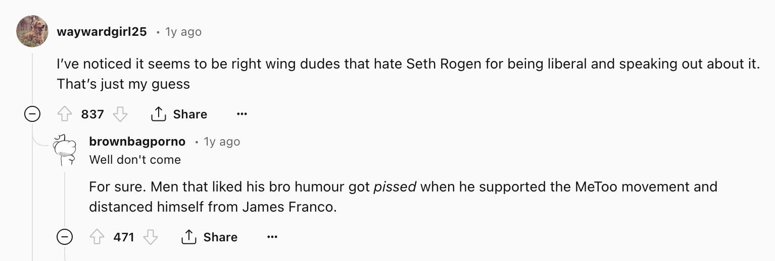 Reddit kommentarer om varför folk hatar Seth Rogan