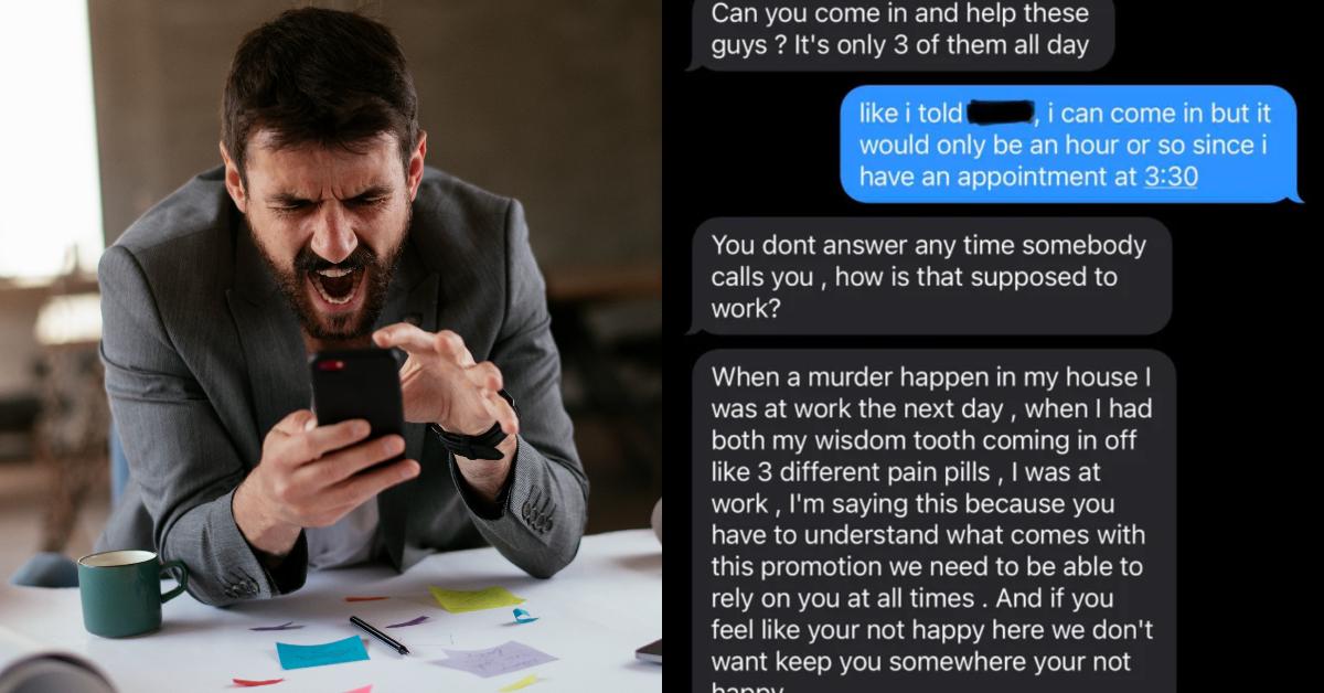Lederens vred tekst til medarbejder, der beder dem om at arbejde på en fridag, bliver sprængt online
