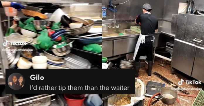 Efterdyningarna av upptagen restaurang visar galen mängd rätter som personalen måste städa
