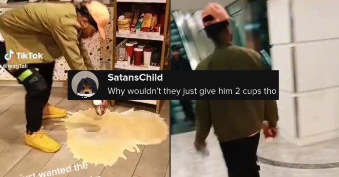 Un client de Starbucks verse du café sur le sol par dépit après avoir été 