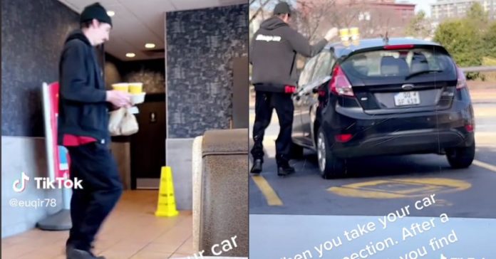 Mand ser en mekaniker, der bruger sin bil til at hente McDonald's, mens den angiveligt bliver inspiceret
