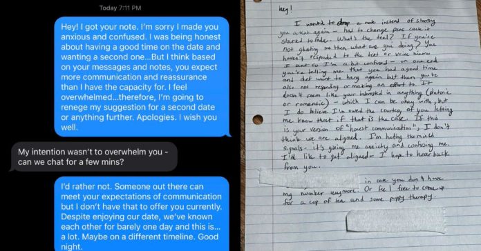 Man hittar en handskriven anteckning på dörren från granne som frågar varför han spökade honom efter en dejt

