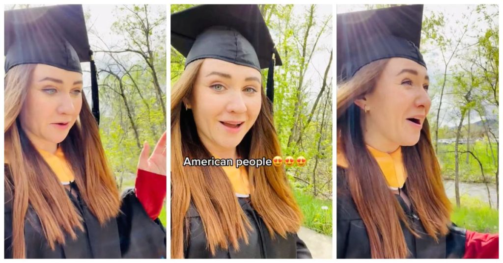 „Das amerikanischste Ding aller Zeiten“ – Russische Absolventin schockiert über das Lob, das sie in ihrer Mütze und ihrem Talar erhielt
