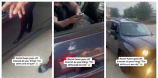 Racisten Karen blokerer to mænd i at tage af sted, efter de har parkeret i hendes indkørsel
