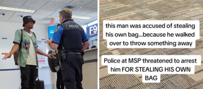 Weißer Polizist beschuldigt schwarzen Mann, am Flughafen seine eigene Tasche gestohlen zu haben
