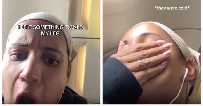 "Jeg følte, at noget kildrede mit ben" — Kvinde reagerer på, at nogens bare fod rører ved hende på et fly
