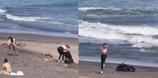 女子假装在社交媒体上清理海滩垃圾，结果遭到互联网嘲笑

