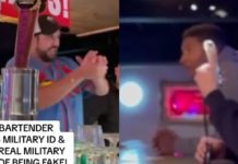 "Full" Bartender förstör soldatens ID efter att ha anklagat honom för att det är falskt
