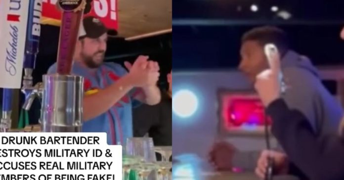 "Full" Bartender förstör soldatens ID efter att ha anklagat honom för att det är falskt
