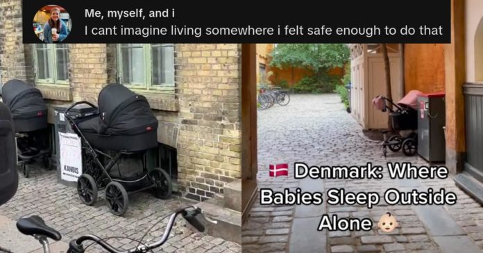 Mulher fica chocada ao encontrar carrinhos abandonados com bebês dormindo nas ruas da Dinamarca
