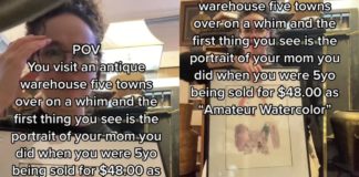 Donna scioccata nel trovare un negozio di antiquariato che vende acquerelli che ha dipinto di sua madre quando aveva 5 anni
