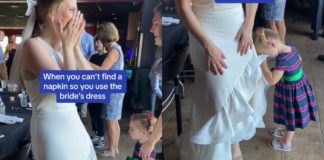 "Ingen børn ved mit bryllup" - Småbarn tørrer ansigt på brudens kjole, gnistende debat
