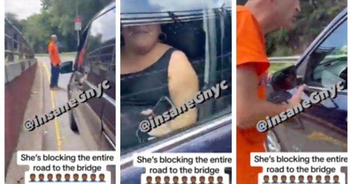 女子因挡泥板弯曲堵塞通往布鲁克林大桥的道路，纽约人大喊大叫时拒绝移动

