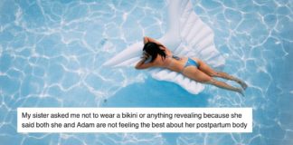 Nybliven mamma ber syster att inte bära bikini för att hennes man inte är det "Att känna sig bäst" Om hennes kropp
