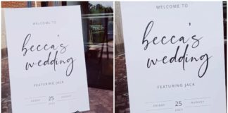 "Becca's Wedding Feat.  Jack" — Parets bröllopsskylt gynnar bruden
