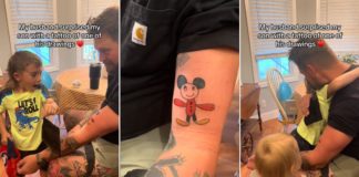 Este pai surpreende seu filho ao fazer uma tatuagem de seu desenho
