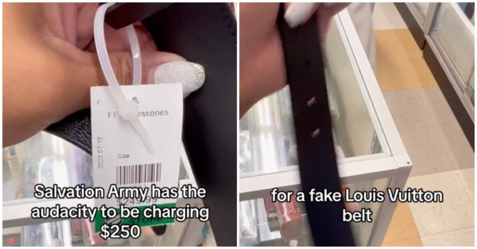 "이건 안 돼" — 구세군이 250달러짜리 가짜 루이비통 벨트를 판매하고 있다고 여성이 말했습니다.
