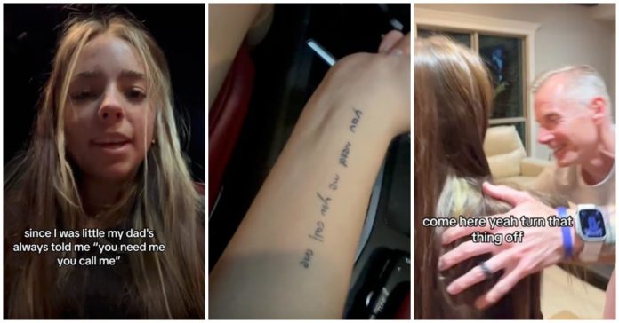 Datter får tatovering af hendes fars berømte ord "Du har brug for mig, du ringer til mig" i hans håndskrift
