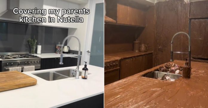 "Jag har alltid velat ha ett Nutellahus" — Den här killen täckte sina föräldrars kök helt och hållet i Nutella
