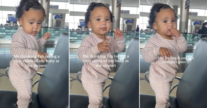 Baby spiser lufthavnstyggegummi, forfærder sin mor og internettet
