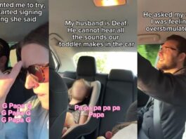 Mor bruger tegnsprog til at oversætte småbørns pludren til døve far - internettet slår op
