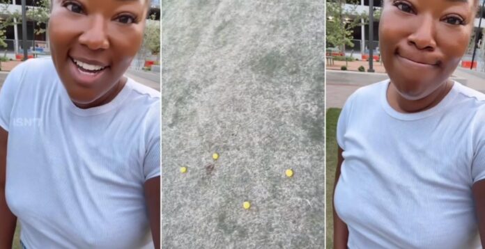 En kvinna skrattar det sista när någon ringer polisen mot henne: "Vem skulle slå levande golfbollar i en park?"
