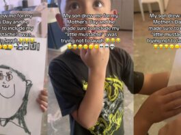"Børn er så ærlige" - mor blev overrumplet, efter at søn tegnede overskæg på mors dags tegning
